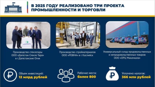 3 крупных инвестпроекта в сфере промышленности реализовано в Дагестане в 2025 году