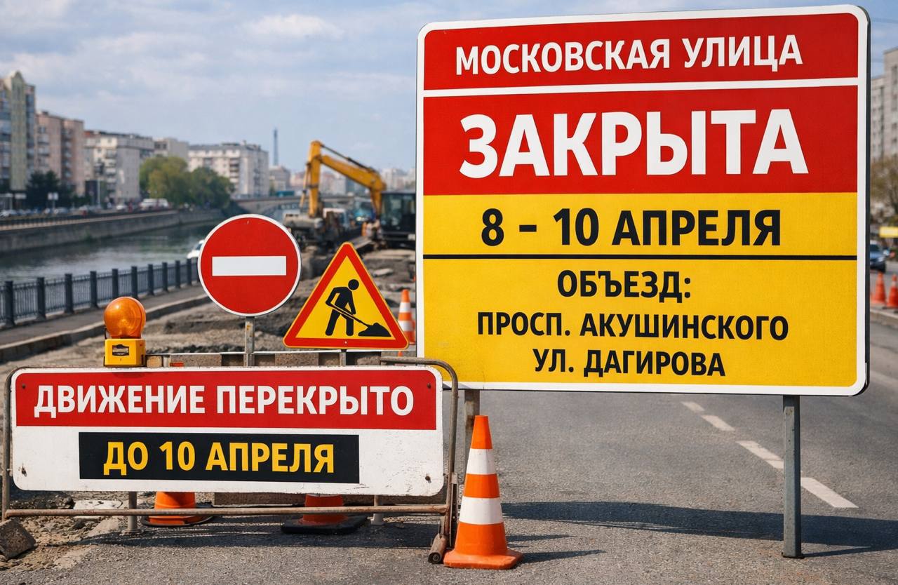 В Махачкале временно ограничат проезд по улице Московской (вдоль канала имени Октябрьской революции)