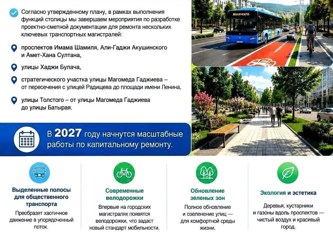 Ремонт ключевых транспортных магистралей проведут в Махачкале в 2027 году