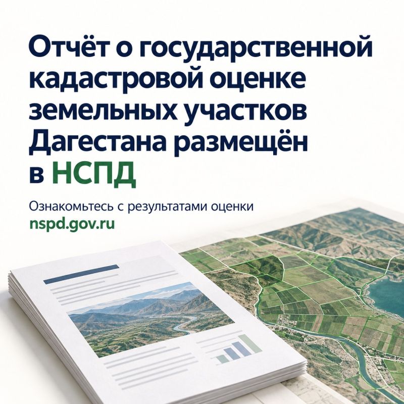 Дагтехкадастр сообщает, что отчёт по государственной кадастровой оценке земельных участков Республики Дагестан 2026 года размещён в Национальной системе пространственных данных (НСПД), в разделе «Фонд данных государственной...