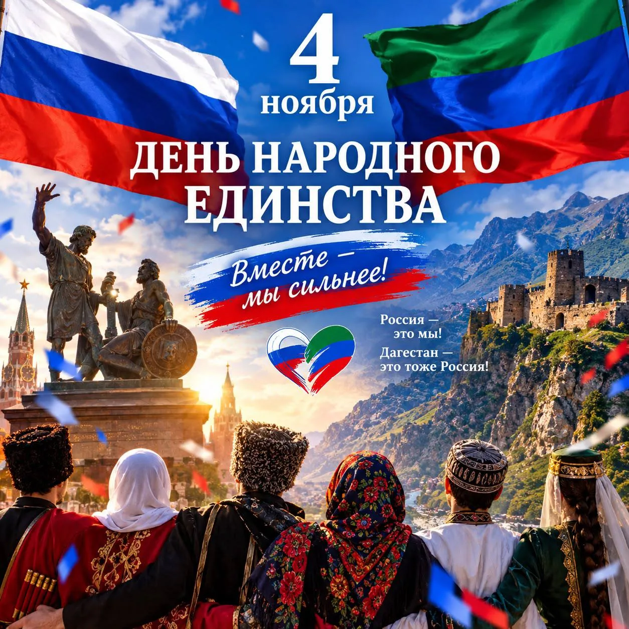 ДЕНЬ НАРОДНОГО ЕДИНСТВА. Приглашаем махачкалинцев и гостей столицы на праздничное мероприятие, посвящённое Дню народного единства, и гала-концерт Открытого городского фестиваля народного творчества и традиционной культуры...